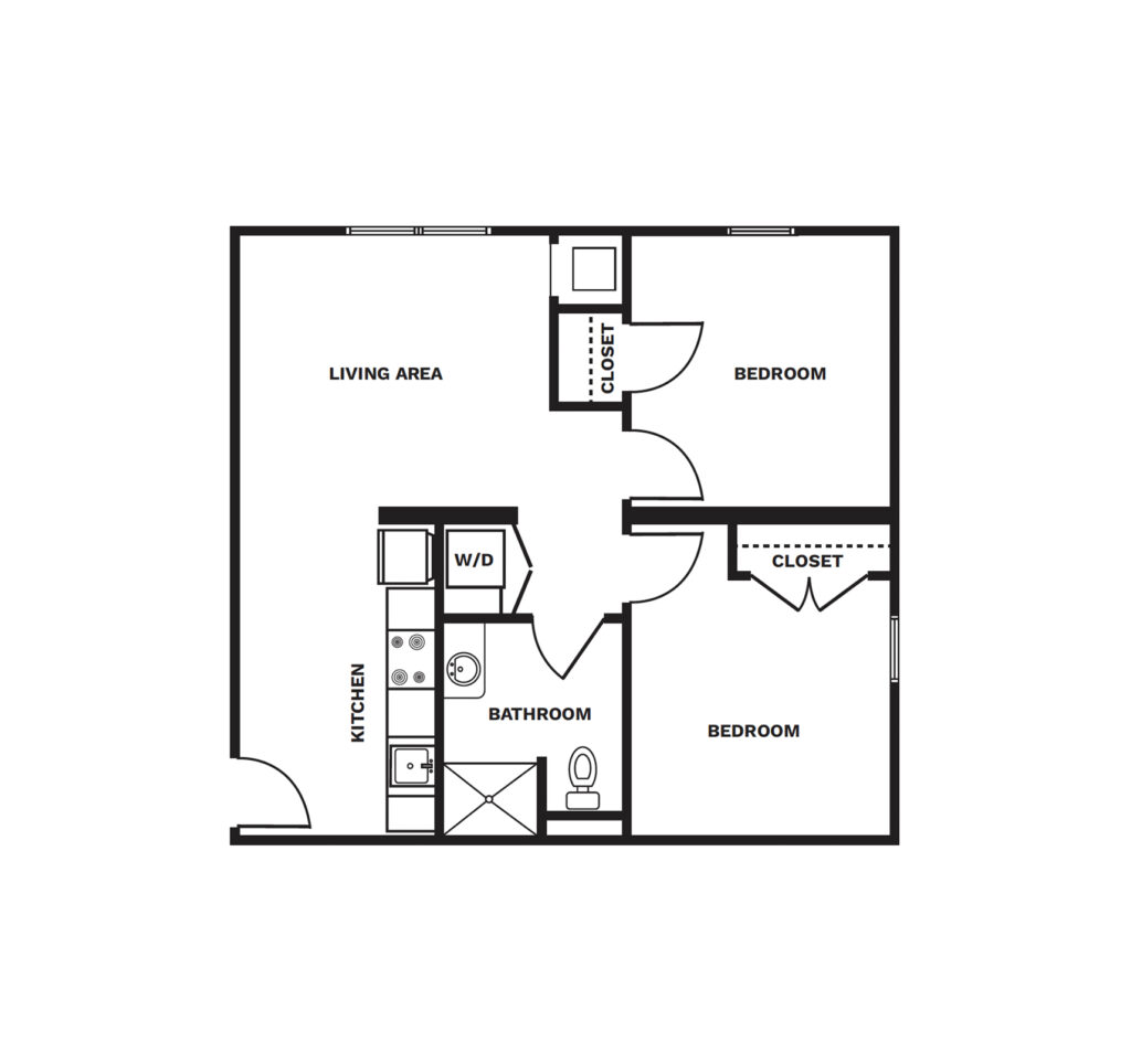 An illustrated floor plan image of a Two Bedroom apartment.