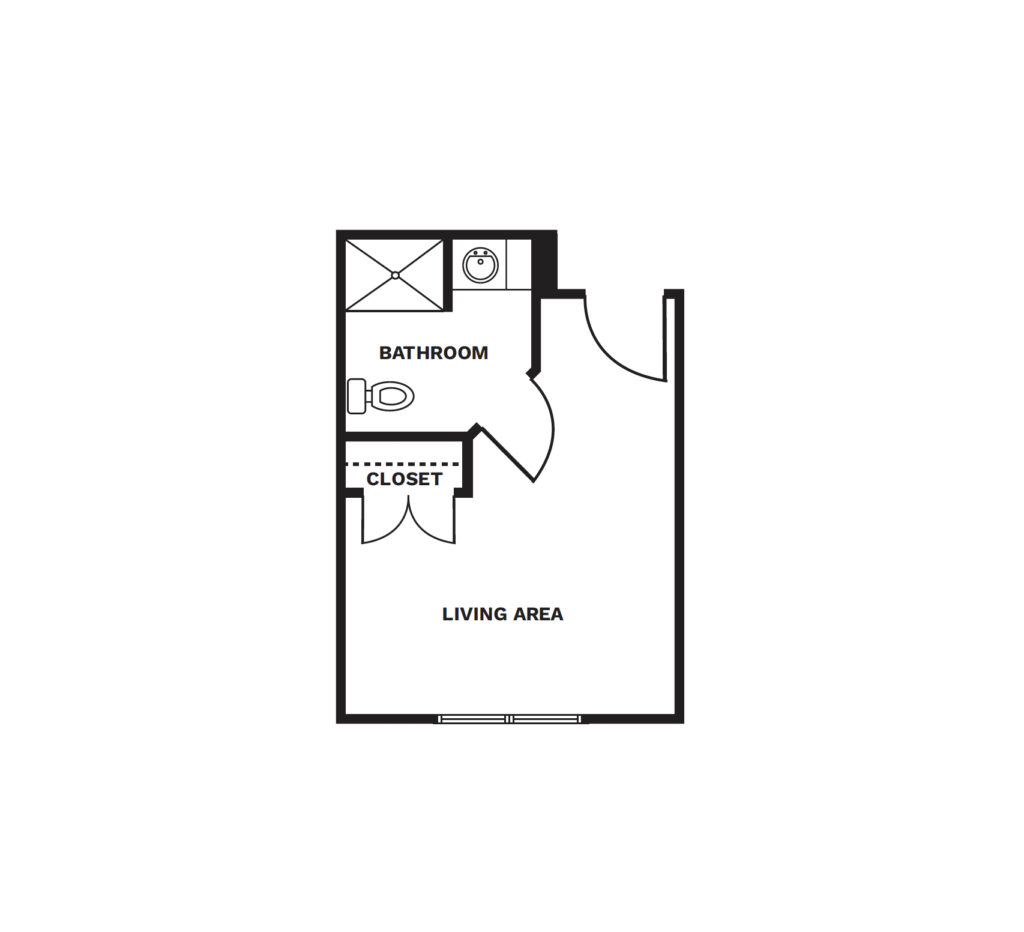 An illustrated floor plan image of a Large Studio apartment.