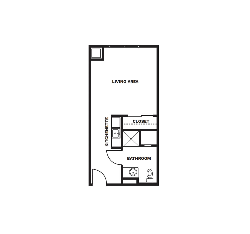 An illustrated floor plan image of a Studio apartment.