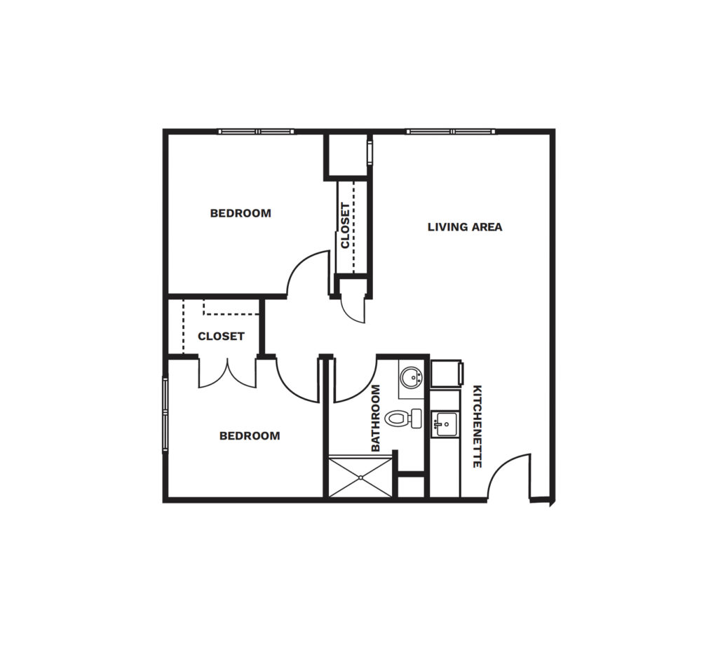 An illustrated floor plan image of a Two Bedroom apartment.